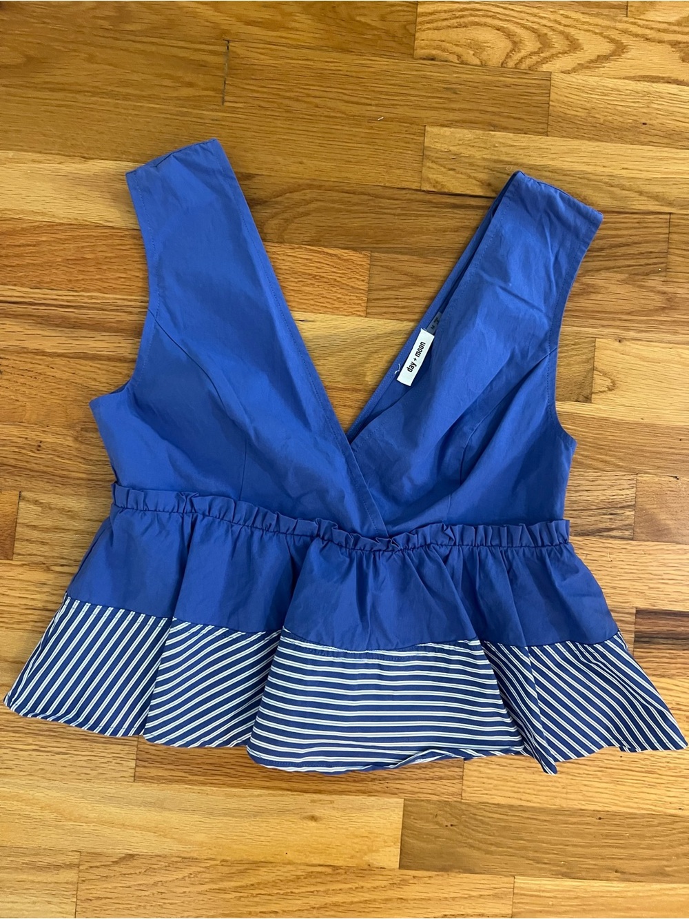 Day + Moon Royal Blue V-Neck Ruffled Peplum Top